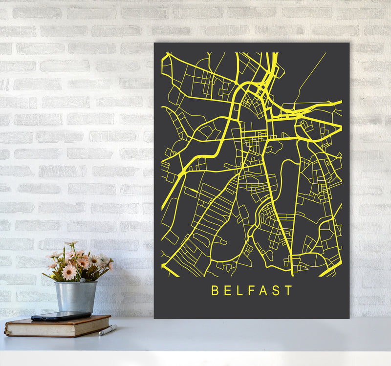 Belfast Map Neon Art Print by Pixy Paper A1 Black Frame