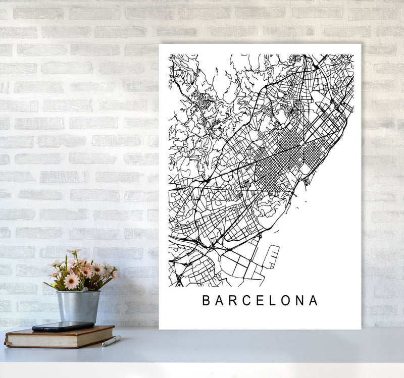 Barcelona Map Art Print by Pixy Paper A1 Black Frame