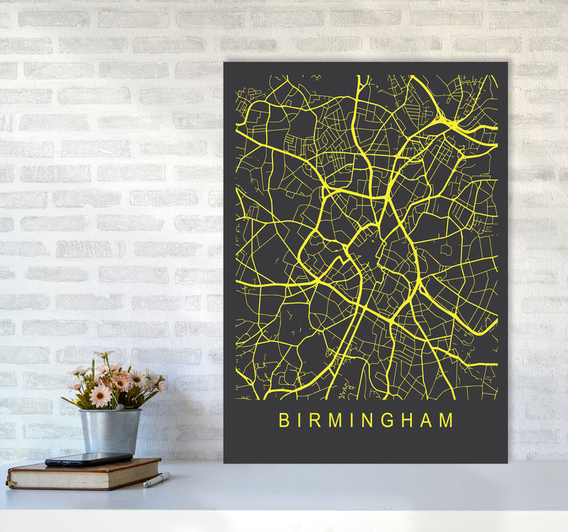 Birmingham Map Neon Art Print by Pixy Paper A1 Black Frame