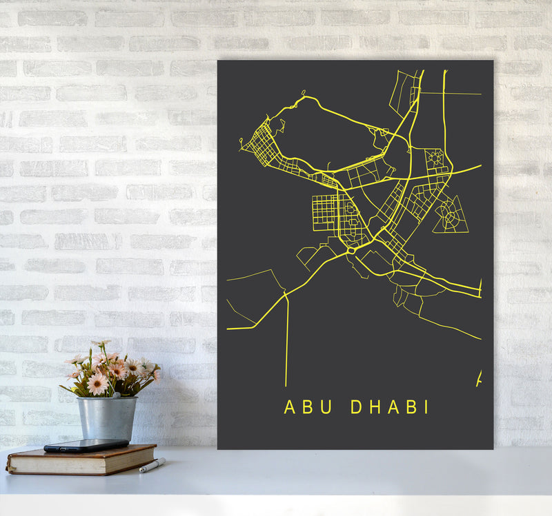 Abu Dhabi Map Neon Art Print by Pixy Paper A1 Black Frame