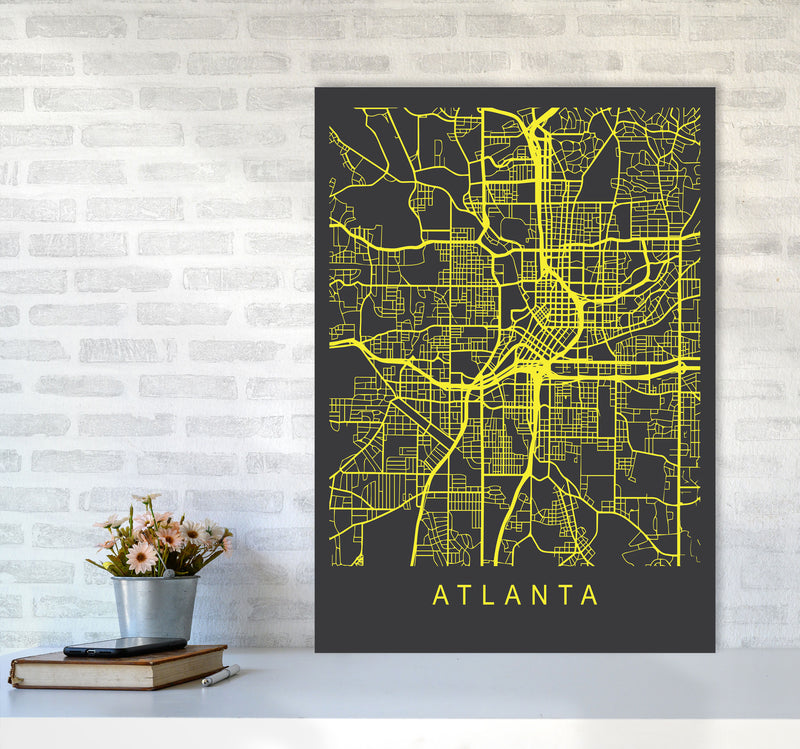 Atlanta Map Neon Art Print by Pixy Paper A1 Black Frame