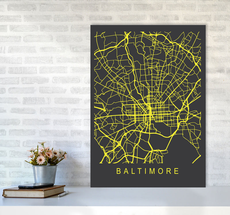 Baltimore Map Neon Art Print by Pixy Paper A1 Black Frame