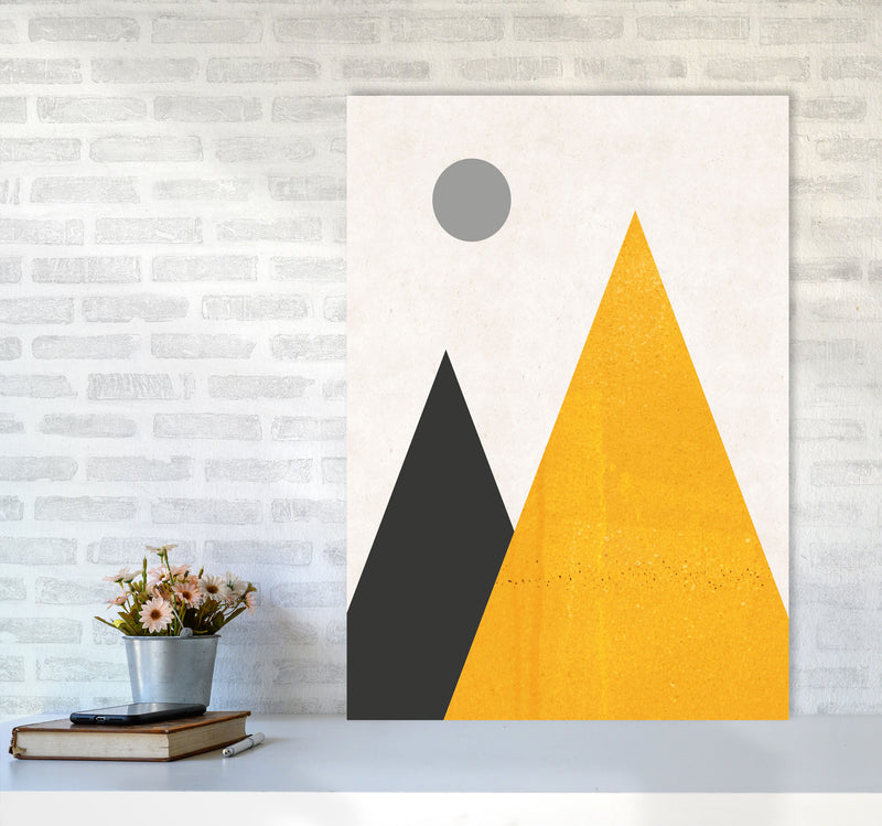 Mountains and moon mustard Art Print by Pixy Paper A1 Black Frame