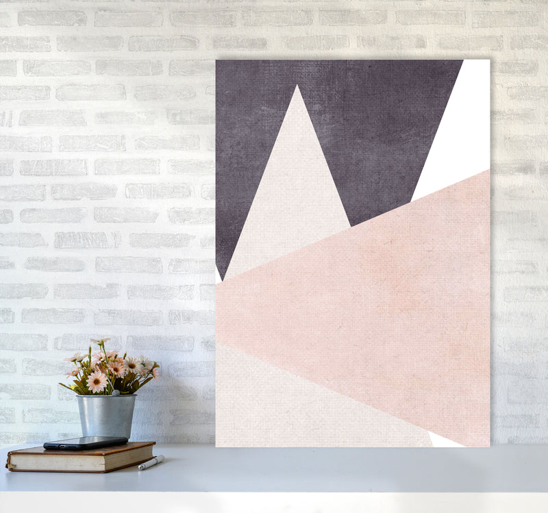 Large triangles pink cotton Art Print by Pixy Paper A1 Black Frame