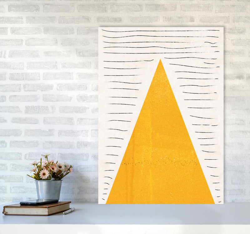 Mountains lines mustard Art Print by Pixy Paper A1 Black Frame