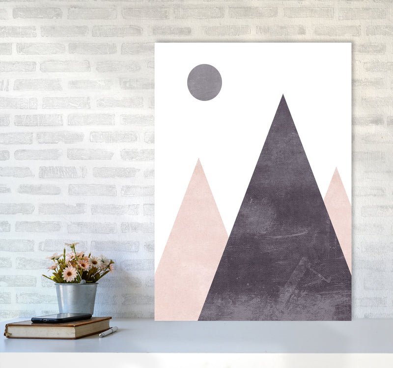 Mountains and moon pink cotton Art Print by Pixy Paper A1 Black Frame