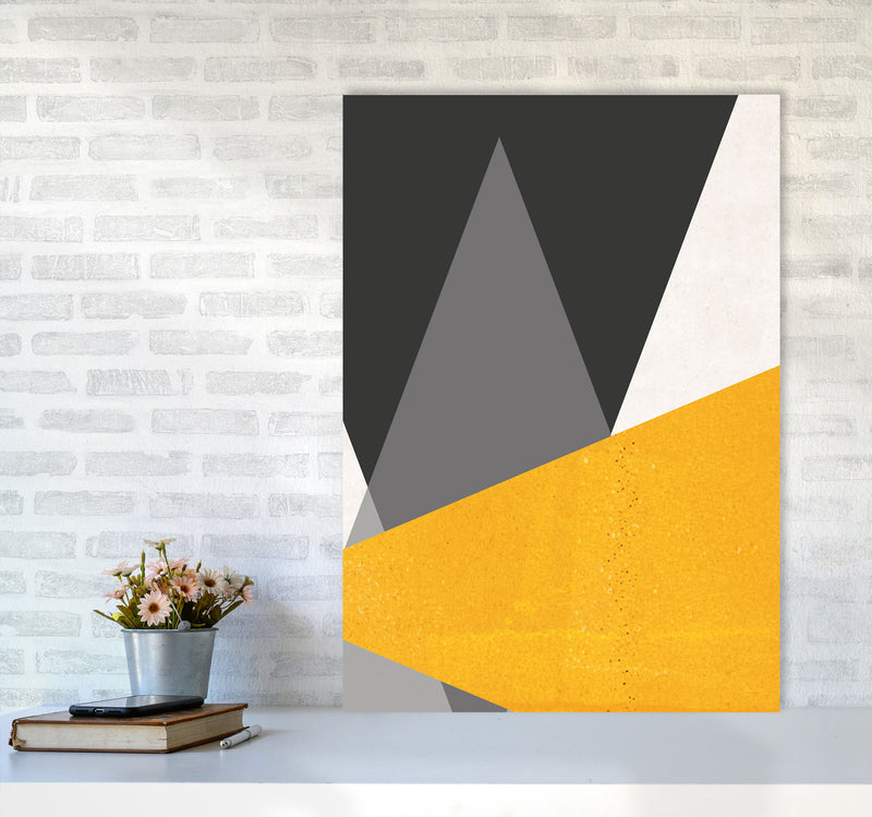 Large triangles mustard Art Print by Pixy Paper A1 Black Frame