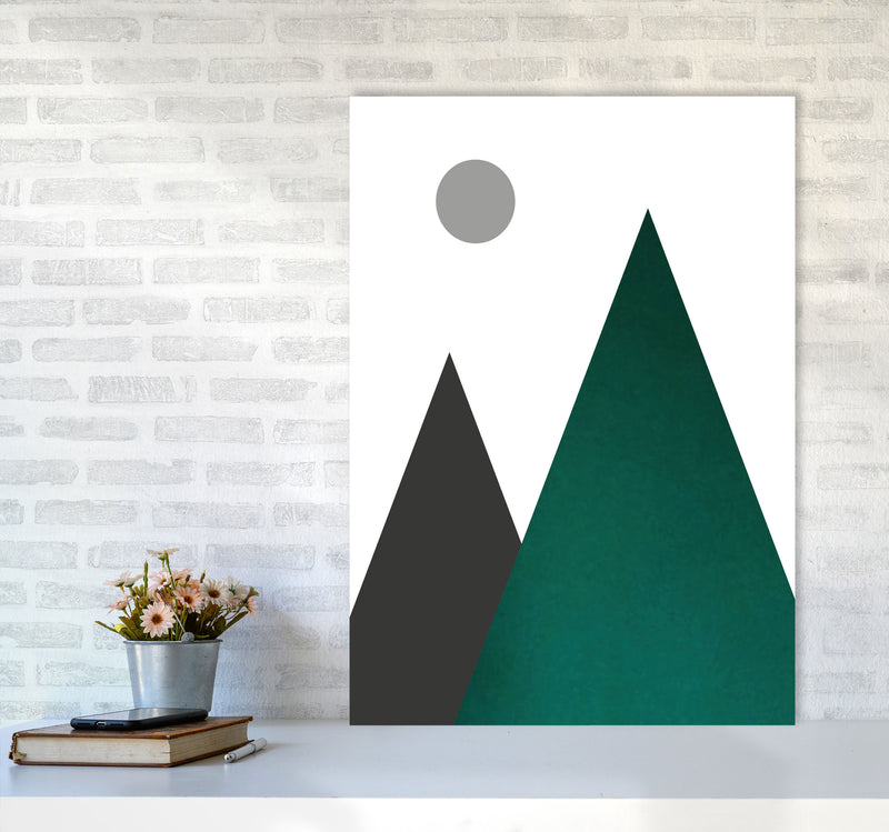 Mountains and moon emerald Art Print by Pixy Paper A1 Black Frame