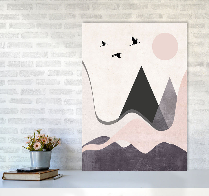 Hills and mountains pink cotton Art Print by Pixy Paper A1 Black Frame