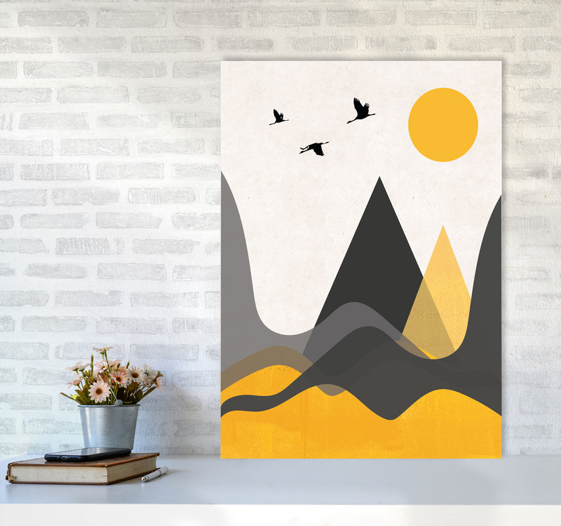 Hills and mountains mustard Art Print by Pixy Paper A1 Black Frame