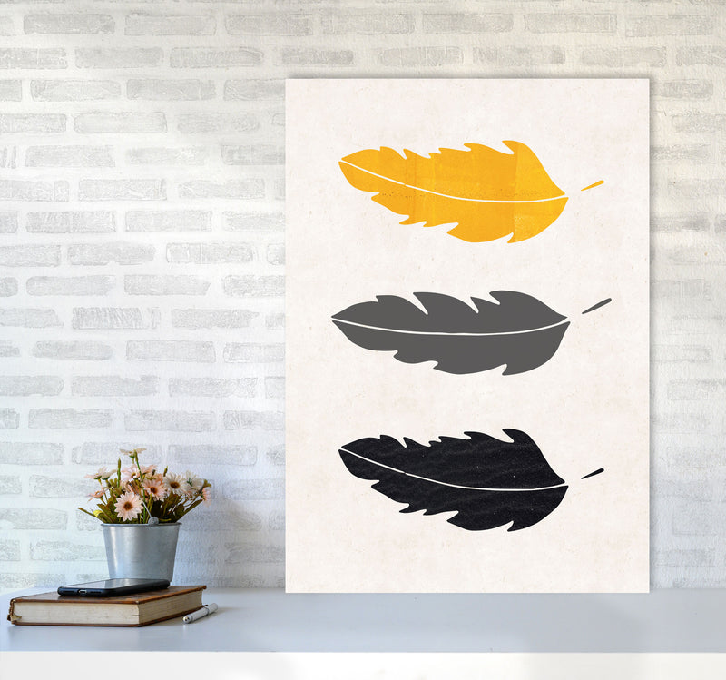 Feathers Mustard Art Print by Pixy Paper A1 Black Frame