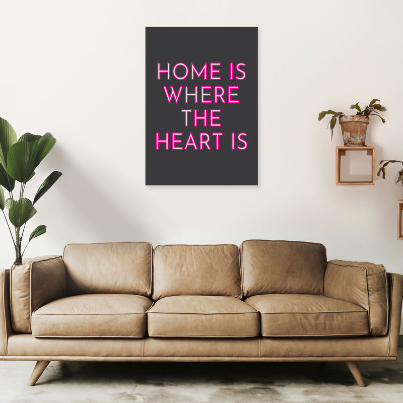 Home Is Where The Heart Is Neon Art Print by Pixy Paper A1 Black Frame