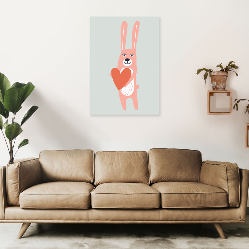 Bunny with heart Neutral kids Art Print by Pixy Paper A1 Black Frame