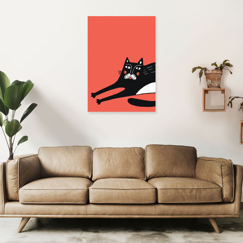 Cat Stretching Art Print by Pixy Paper A1 Black Frame