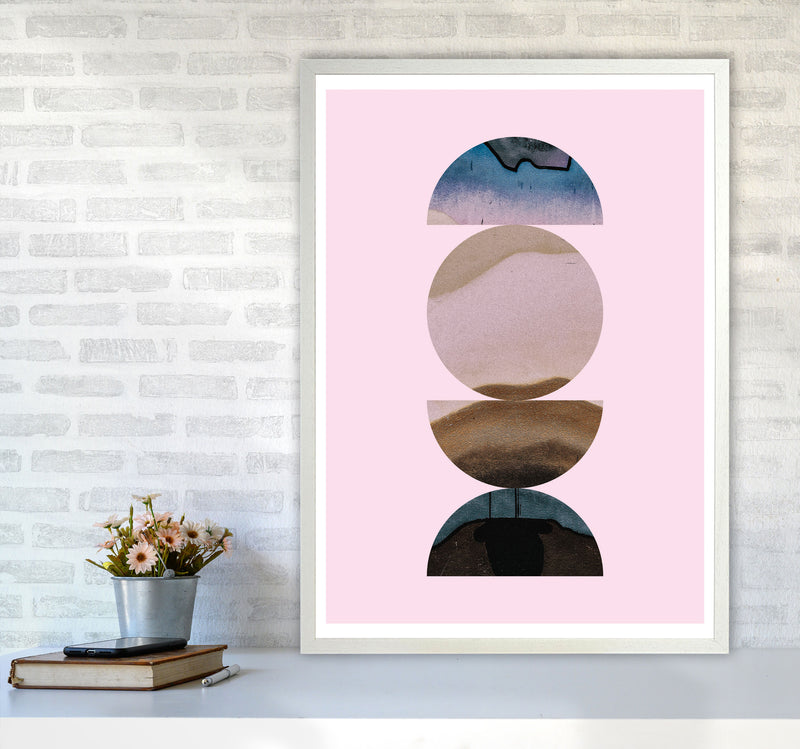 Abstract Circles Pink Background Modern Print A1 Oak Frame