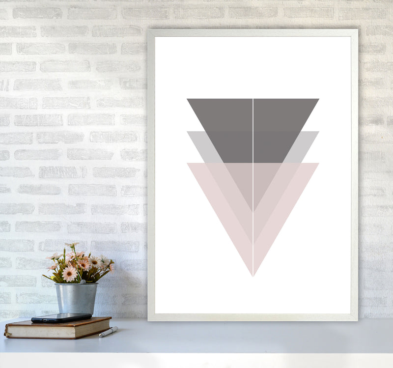 Black, Grey and Pink Abstract Triangles Modern Print A1 Oak Frame