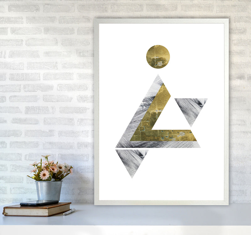Gold And Grey Triangle With Moon Abstract Modern Print A1 Oak Frame