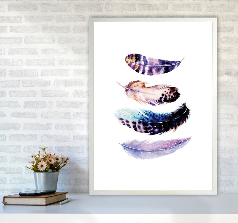 Purple Bird Feathers Abstract Modern Print A1 Oak Frame