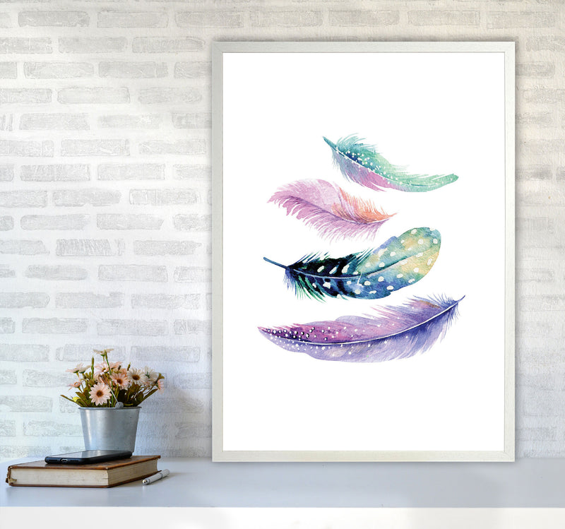 Turquoise And Purple Bird Feathers Abstract Modern Print A1 Oak Frame