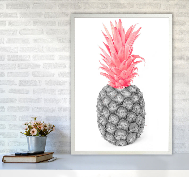 Black And Pink Pineapple Abstract Modern Print, Framed Kitchen Wall Art A1 Oak Frame