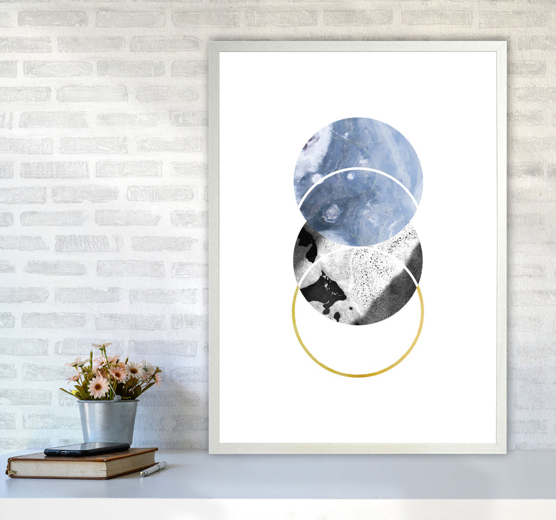 Blue And Gold Abstract Circles Modern Print A1 Oak Frame