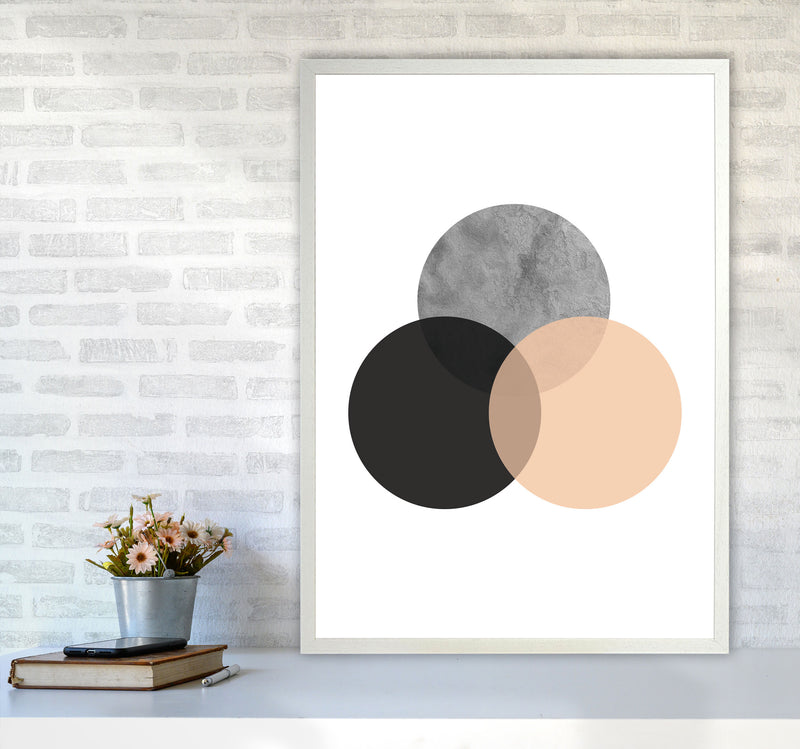 Peach And Black Abstract Circles Modern Print A1 Oak Frame