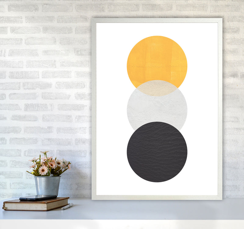 Yellow And Black Abstract Circles Modern Print A1 Oak Frame