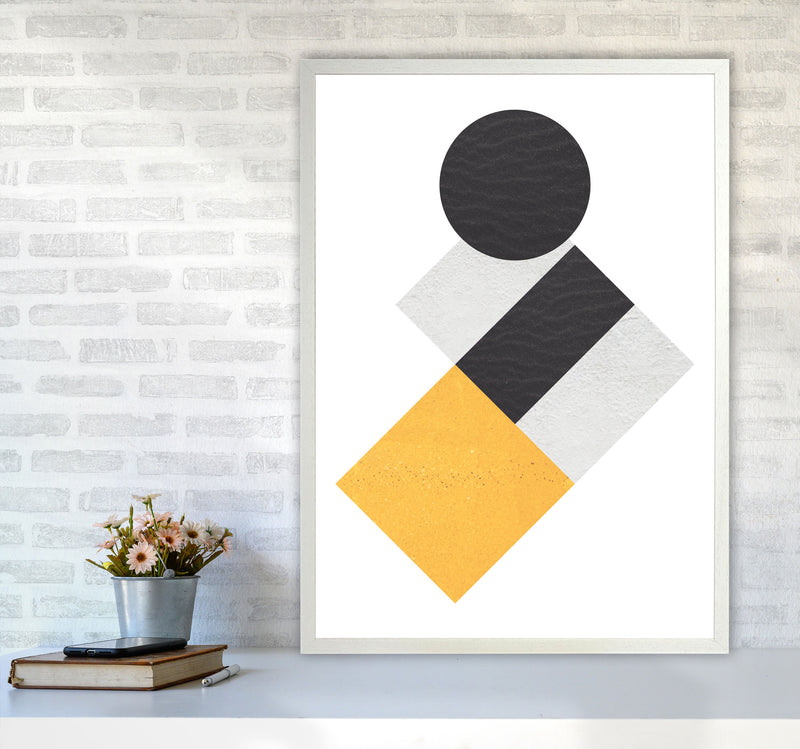 Yellow And Black Abstract Circles And Squares Modern Print A1 Oak Frame