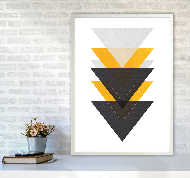 Yellow And Black Abstract Triangles Modern Print A1 Oak Frame