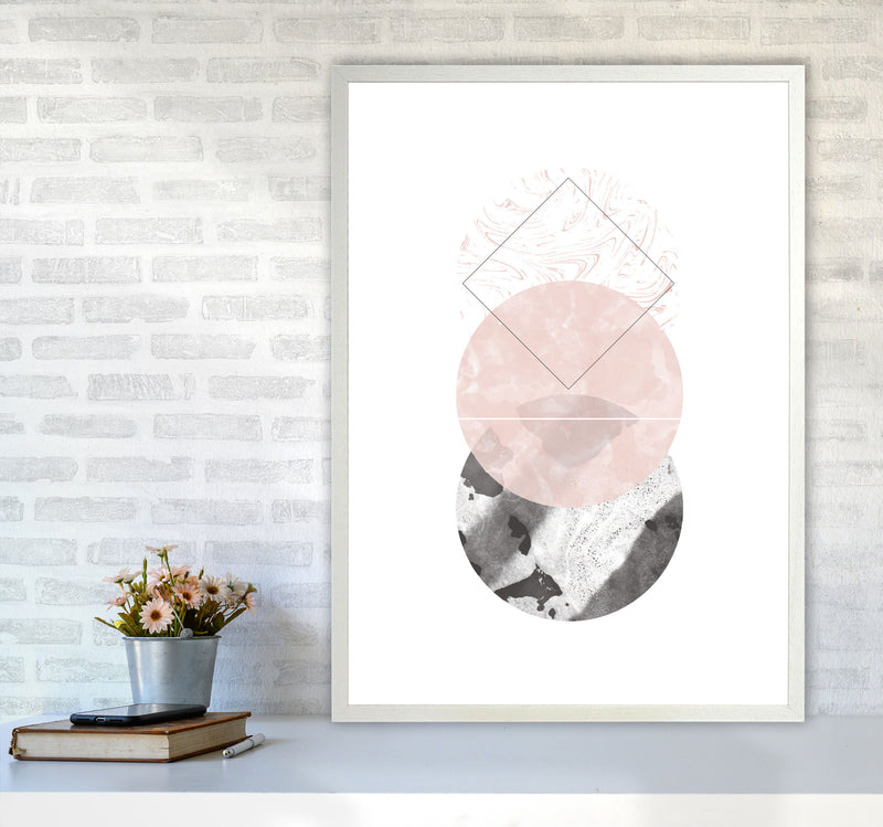 Black And Pink Marble Abstract Circles Modern Print A1 Oak Frame