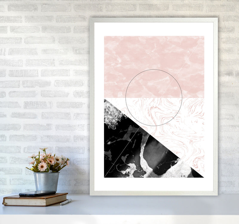 Black And Pink Marble Abstract Rectangle Shapes Modern Print A1 Oak Frame