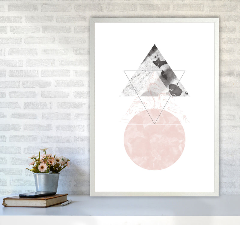 Black And Pink Marble Abstract Triangle And Circle Modern Print A1 Oak Frame