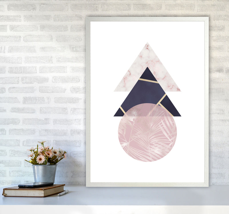 Pink And Navy Marble Abstract Triangles And Circle Modern Print A1 Oak Frame