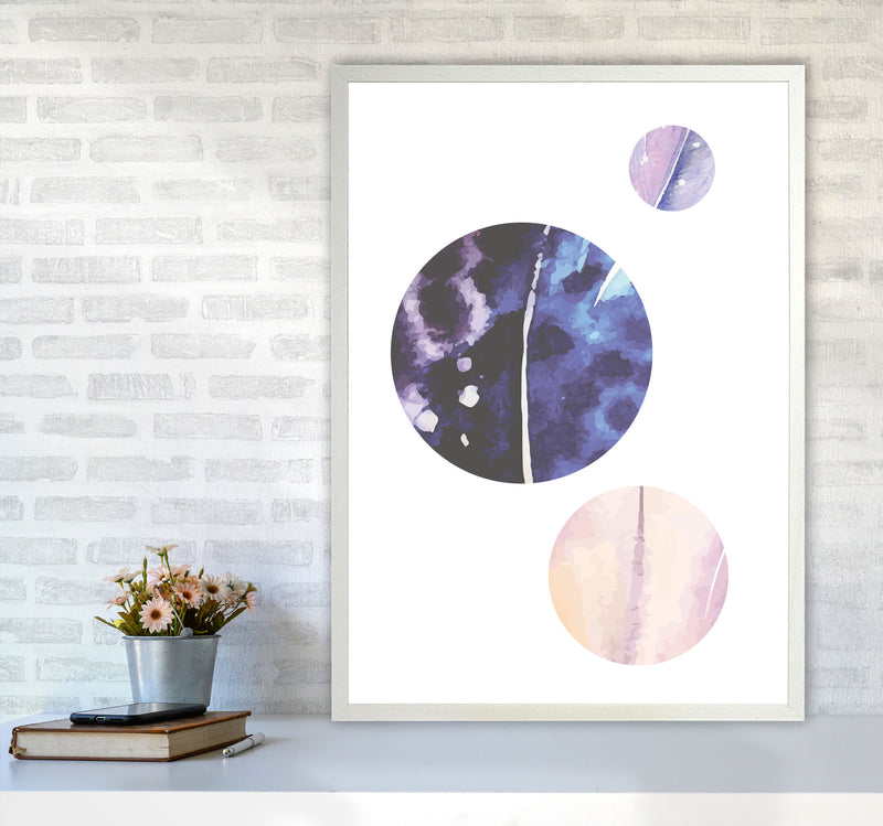 Pink And Purple Watercolour Planets Abstract Modern Print A1 Oak Frame