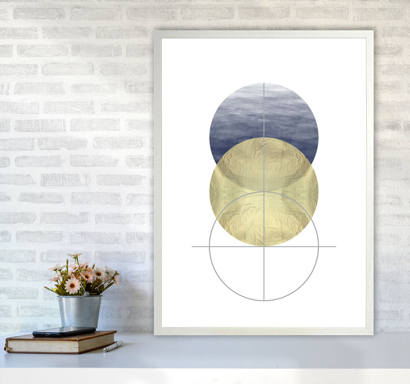 Navy And Gold Abstract Circles Modern Print A1 Oak Frame