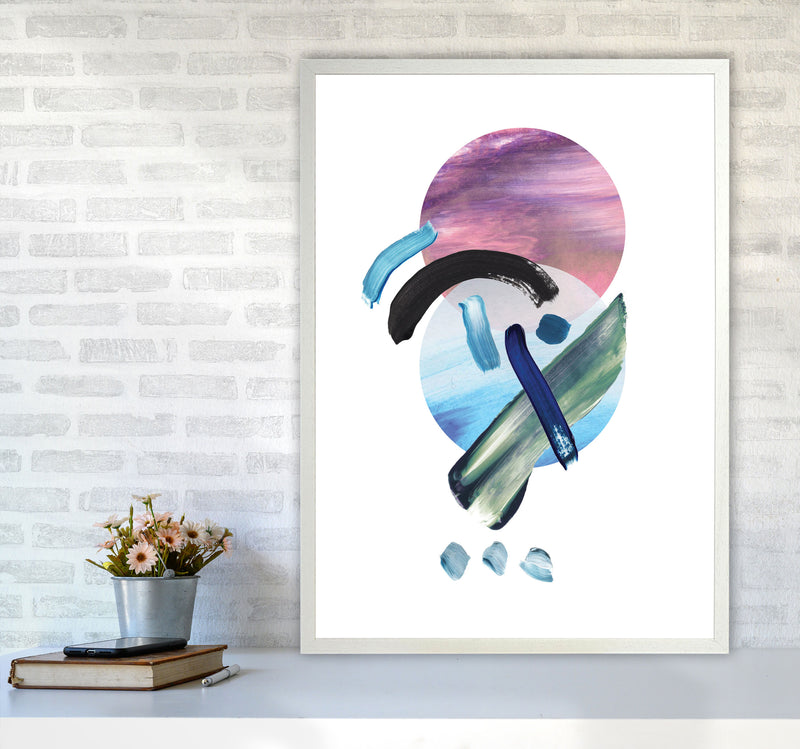 Purple And Blue Mixed Watercolour Abstract Modern Print A1 Oak Frame