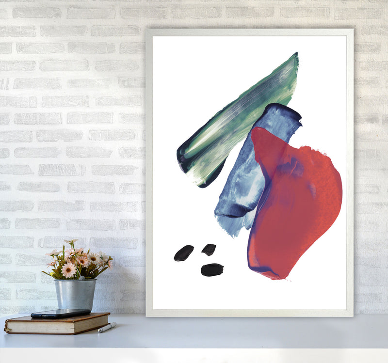 Red And Blue Mixed Watercolour Abstract Modern Print A1 Oak Frame