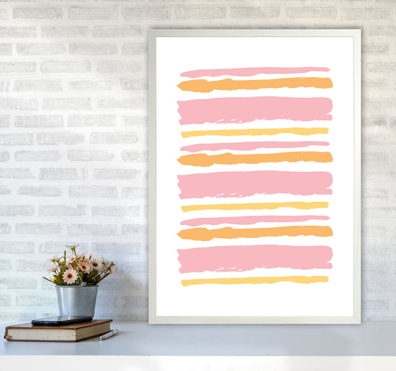 Pink Contrast Abstract Stripes Modern Print A1 Oak Frame