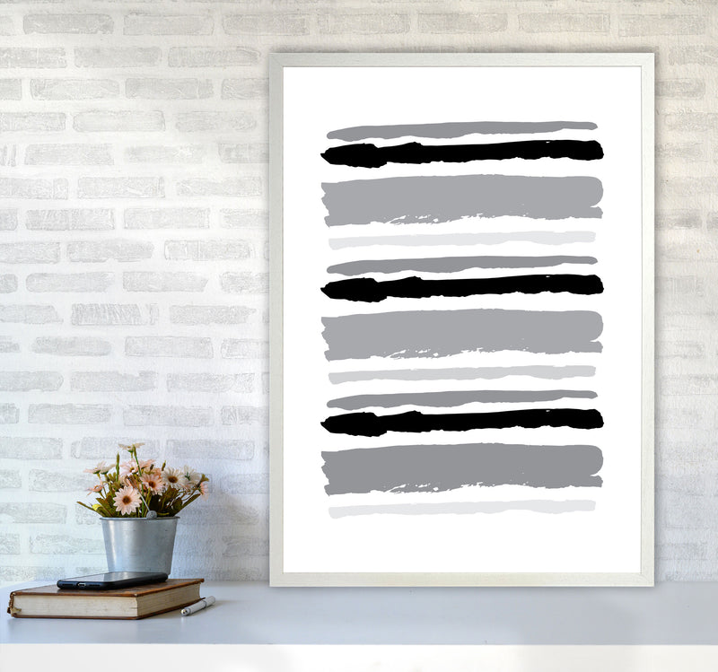 Black Contrast Abstract Stripes Modern Print A1 Oak Frame