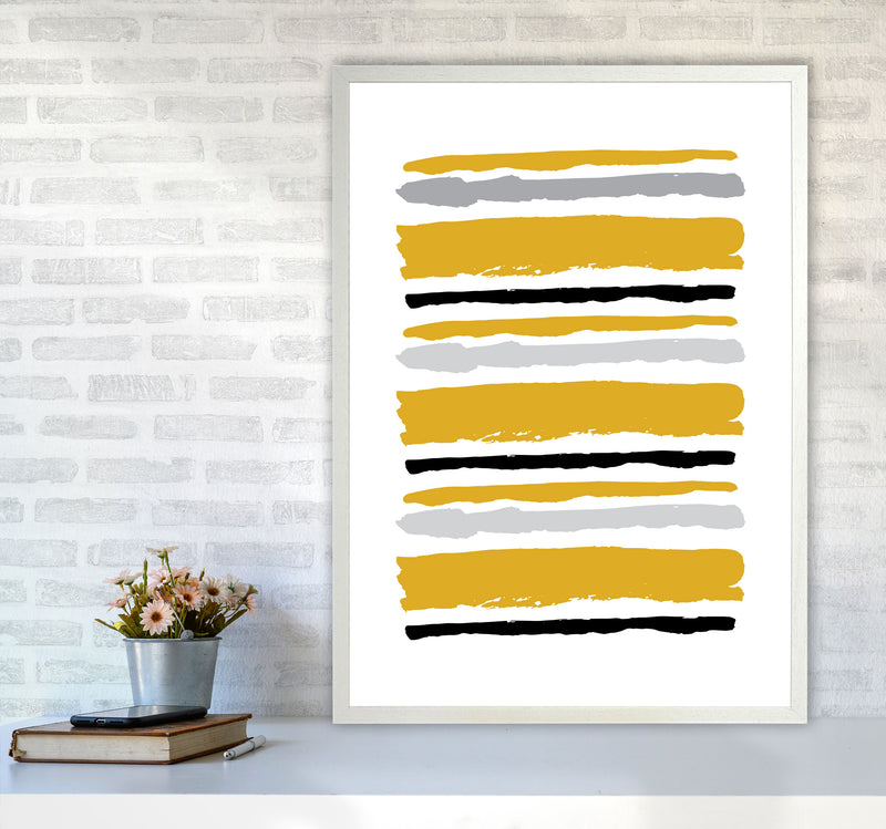 Mustard Contrast Abstract Stripes Modern Print A1 Oak Frame