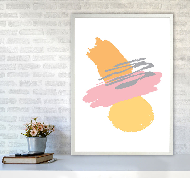 Pink And Orange Abstract Paint Shapes Modern Print A1 Oak Frame
