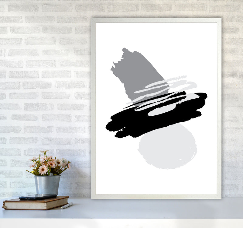 Black And Grey Abstract Paint Shapes Modern Print A1 Oak Frame