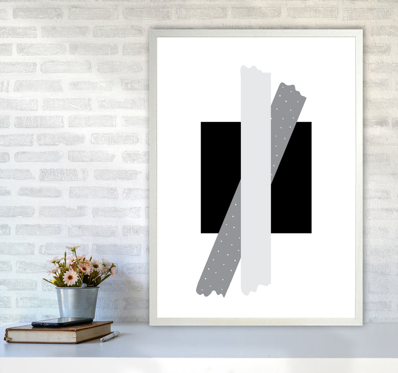Black Square With Grey Bow Abstract Modern Print A1 Oak Frame