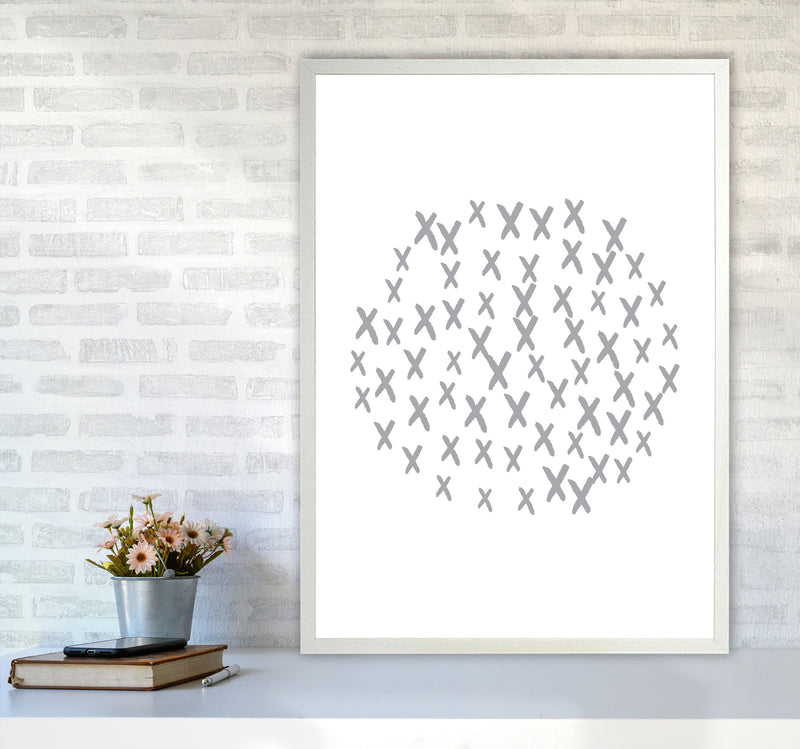 Grey Crosses Circle Abstract Modern Print A1 Oak Frame