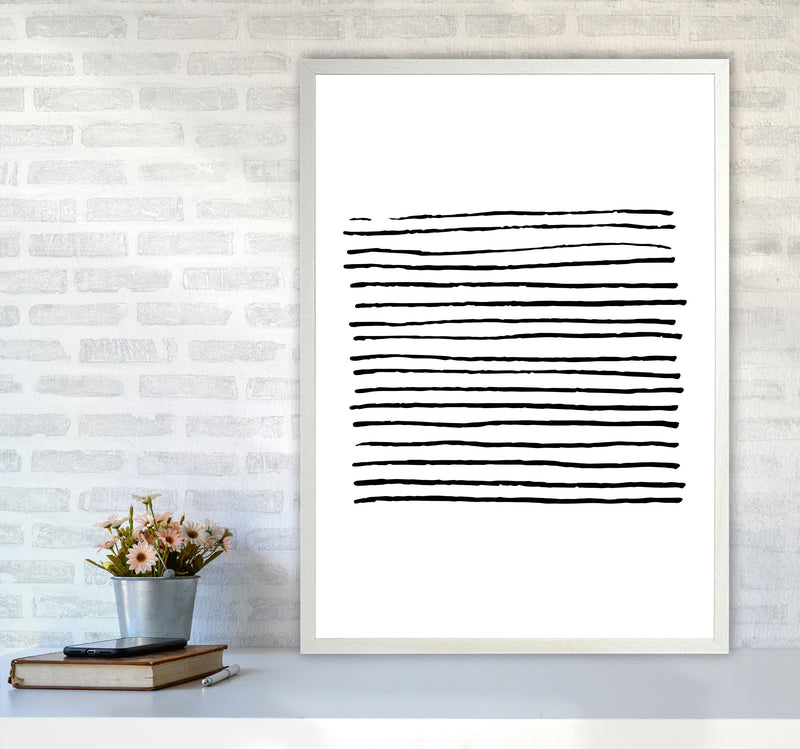 Black Zebra Lines Abstract Modern Print A1 Oak Frame