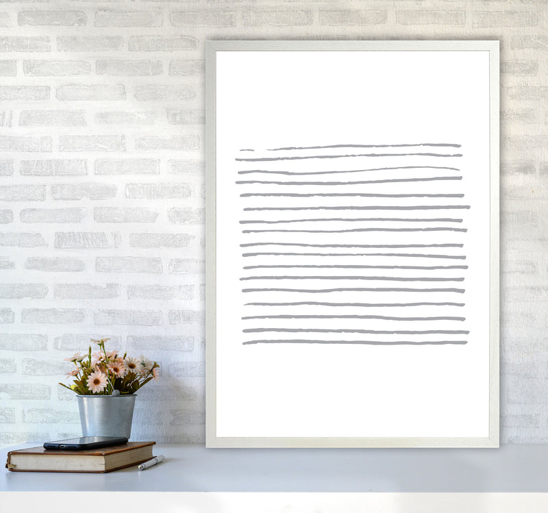 Grey Zebra Lines Abstract Modern Print A1 Oak Frame