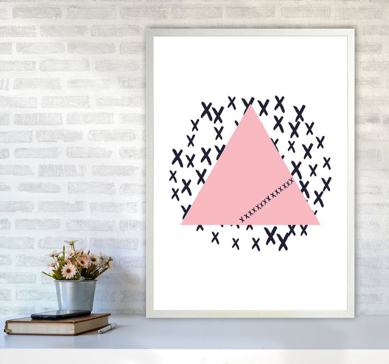 Pink Triangle With Crosses Abstract Modern Print A1 Oak Frame