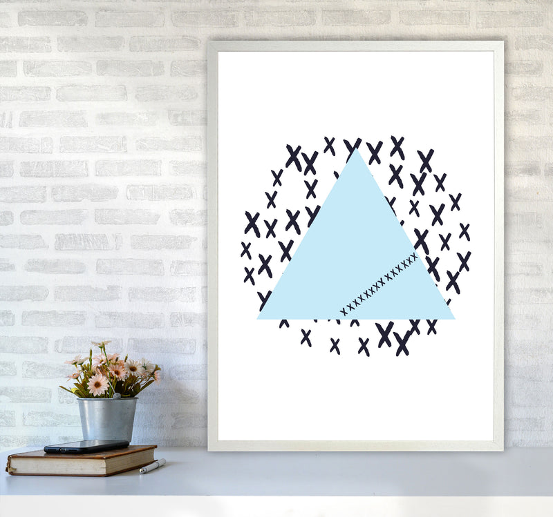 Blue Triangle With Crosses Abstract Modern Print A1 Oak Frame
