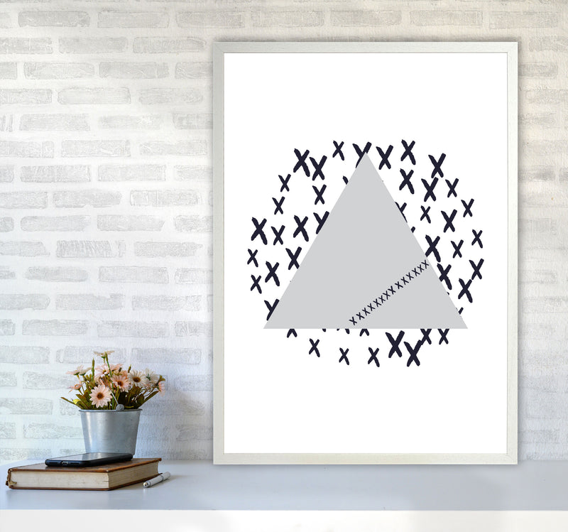 Grey Triangle With Crosses Abstract Modern Print A1 Oak Frame