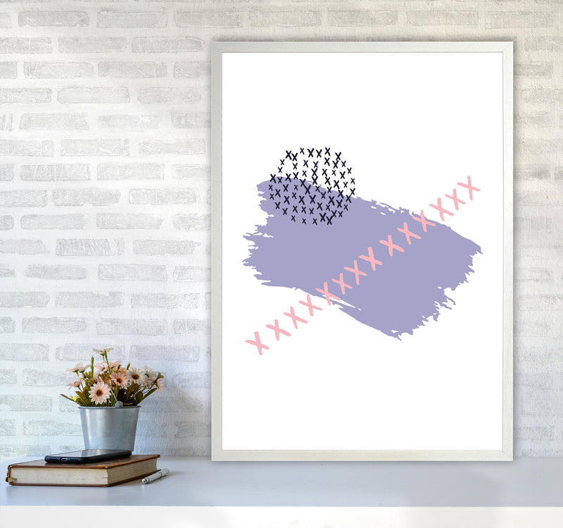 Purple X Paint Brush Abstract Modern Print A1 Oak Frame